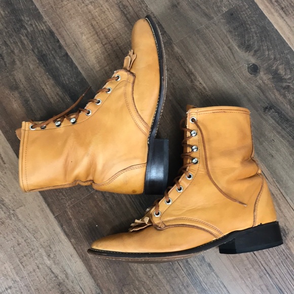 Laredo Shoes - Laredo Leather Lace-up Roper Boots Size 8.5M